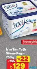 İÇİM TAM YAĞLI SÜZME PEYNİR 750 G